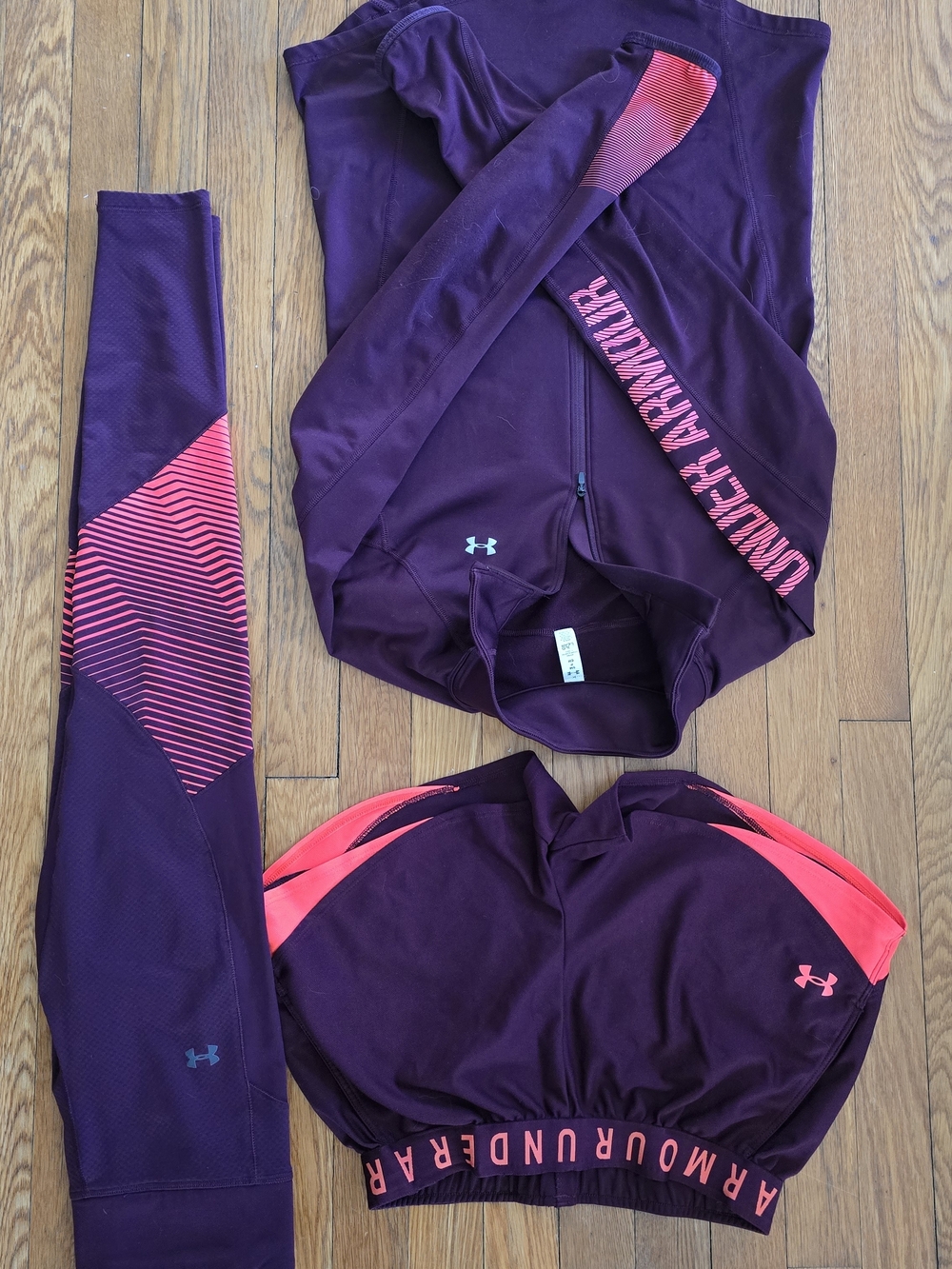 Under Armour Burgundy & Orange Athletic Set - Jacket, Shorts, Leggings